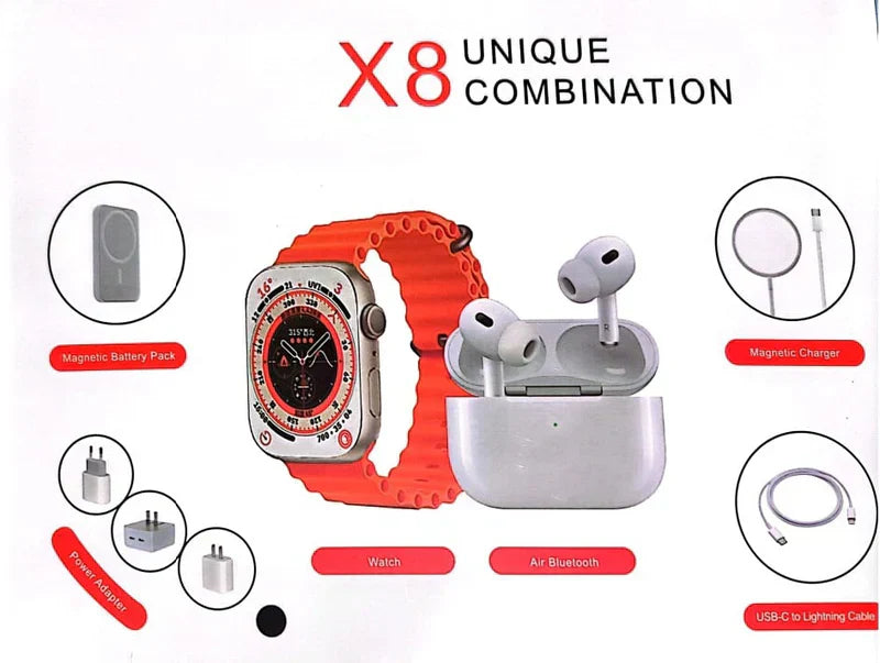 X8 Smartwatch 3-in-1 Combo – Power Bank & Wireless Earbuds