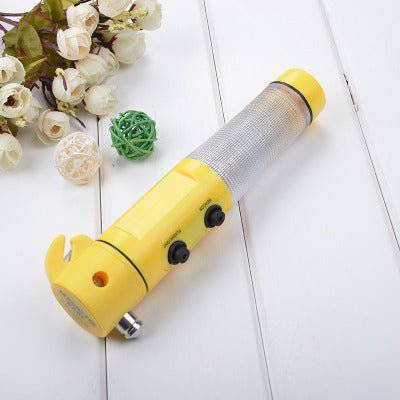 4-in-1 Car Emergency Tool – LED Torch, Hammer & Cutter