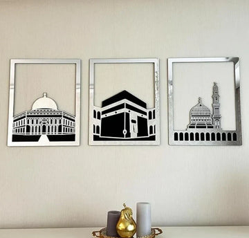 Islamic Wall Art – Masjid Al-Haram, An-Nabawi & Al-Aqsa Wooden Decor