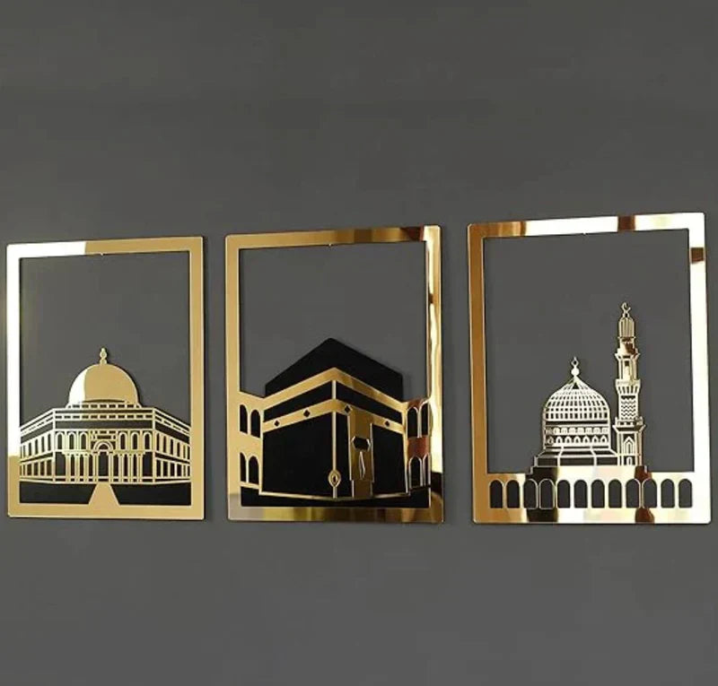 Islamic Wall Art – Masjid Al-Haram, An-Nabawi & Al-Aqsa Wooden Decor