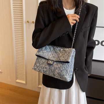 Distressed Denim Chain Bag – Trendy Women's Handbag