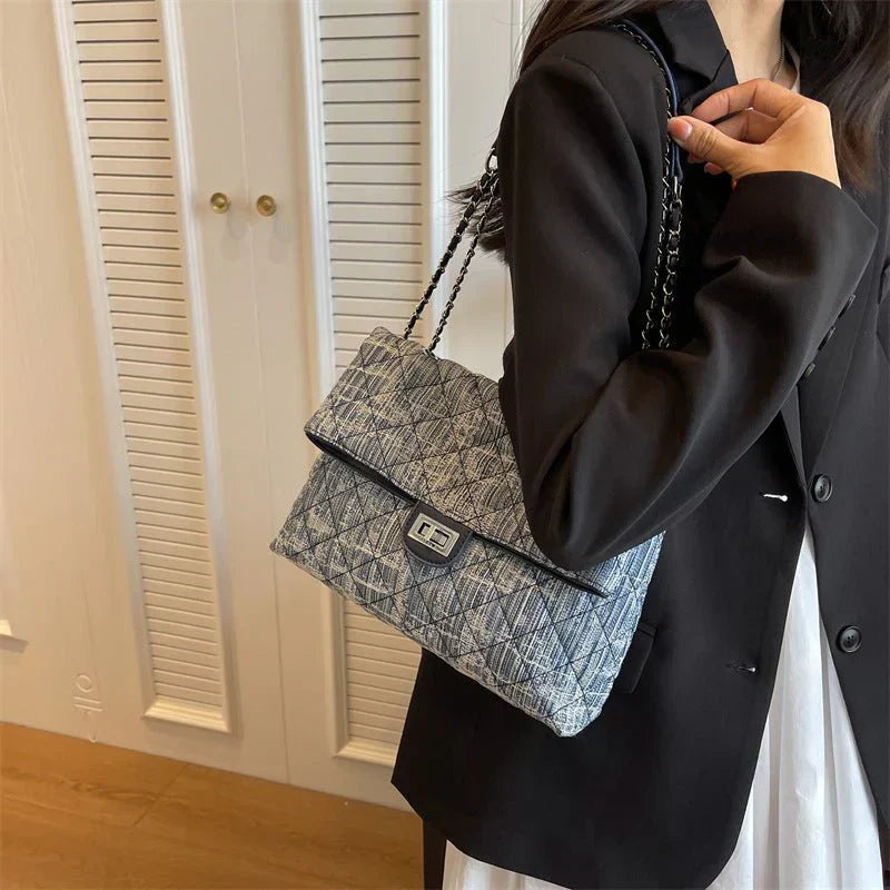 Distressed Denim Chain Bag – Trendy Women's Handbag